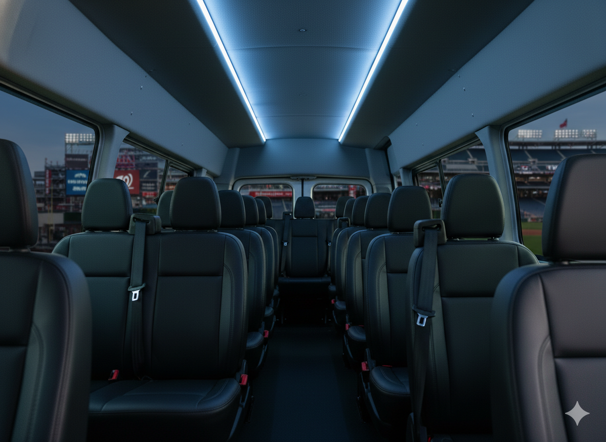 Interior of premium passenger van for group transport in Virginia